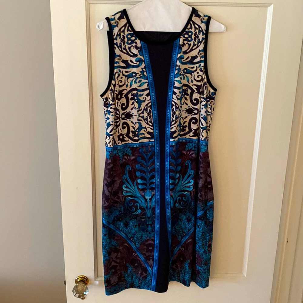Cocktail Dress.  Sleeveless. Silky with velvet around neck and arm.  Size 12.